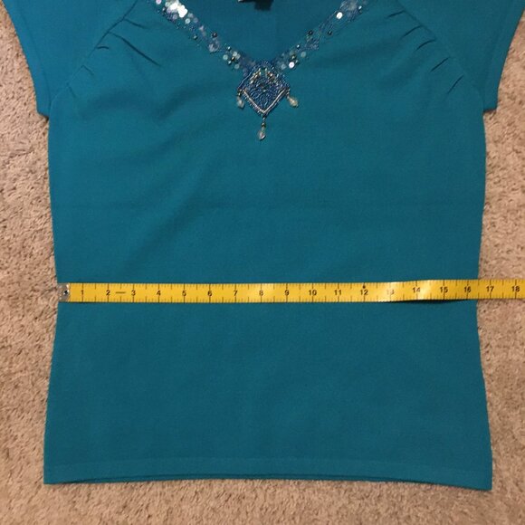 Pink Poodle Teal Mermaid Scale and Diamond Bead Cap Sleeve Top - Picture 13 of 16